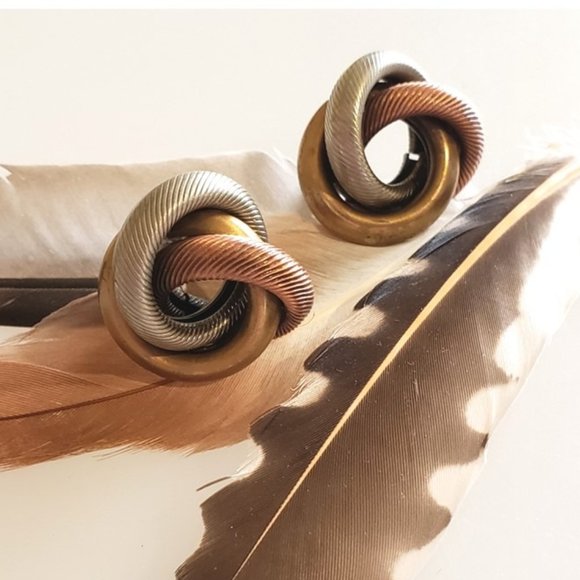 Vintage Tri-Tone Earrings - Picture 4 of 9